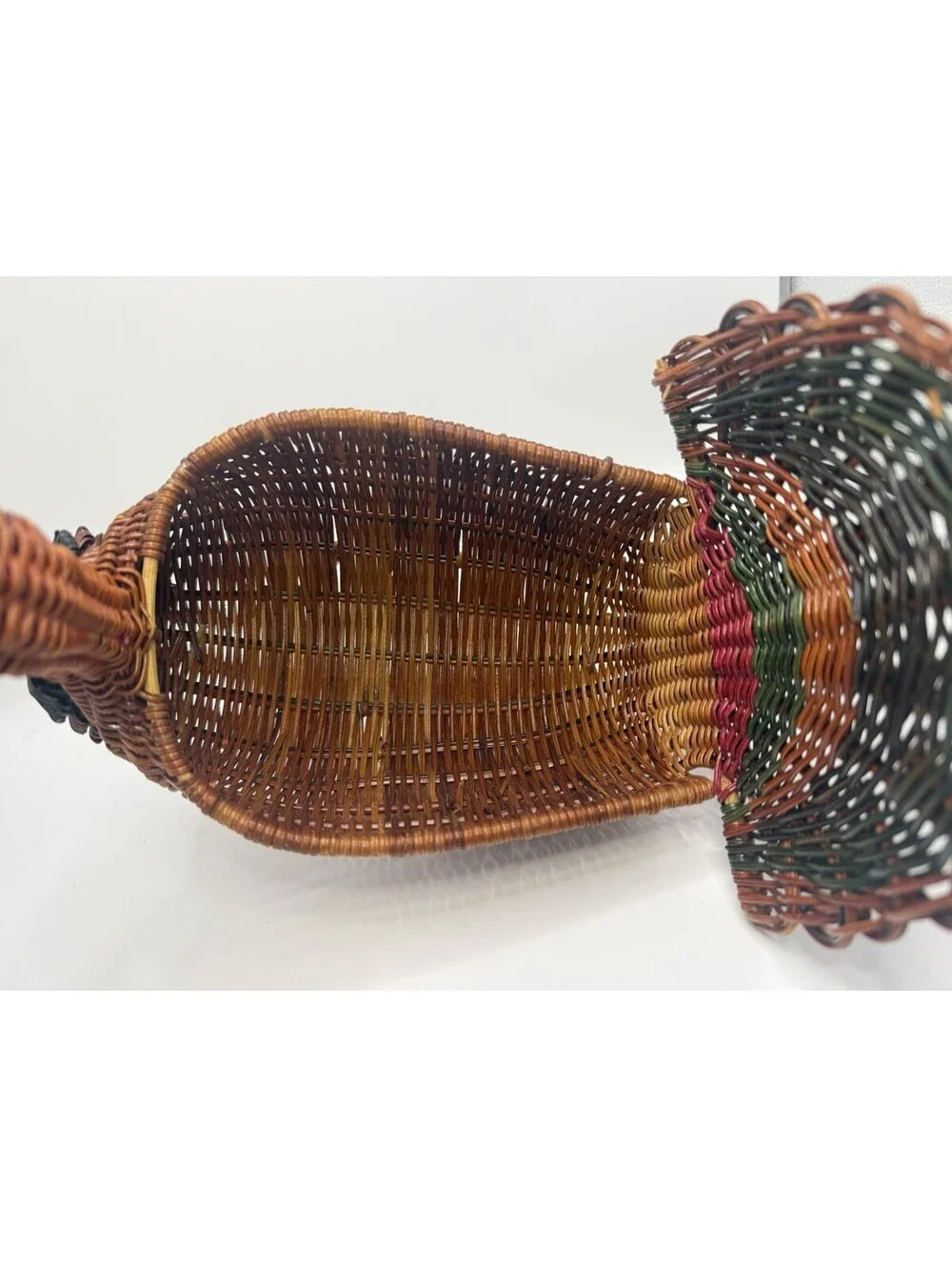 Vintage Wicker Turkey Woven Rattan Bread Basket Planter Farmhouse Country  Decor